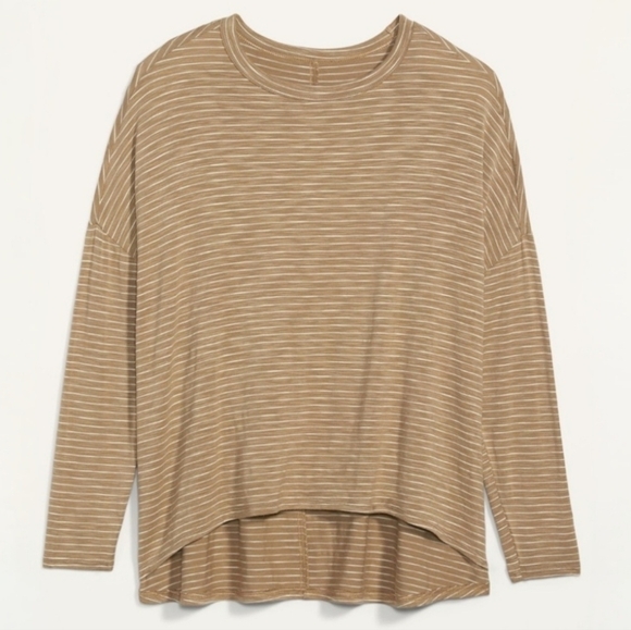 Old Navy Luxe Oversized Slub-Knit Tee Earth Brown Stripe XXL - Picture 2 of 9
